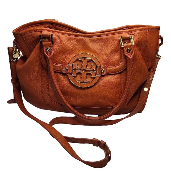 Tory Burch Handbags - Tory Burch Womens Amanda Shoulder Bag Orange Leather Square Outer Pocket Large